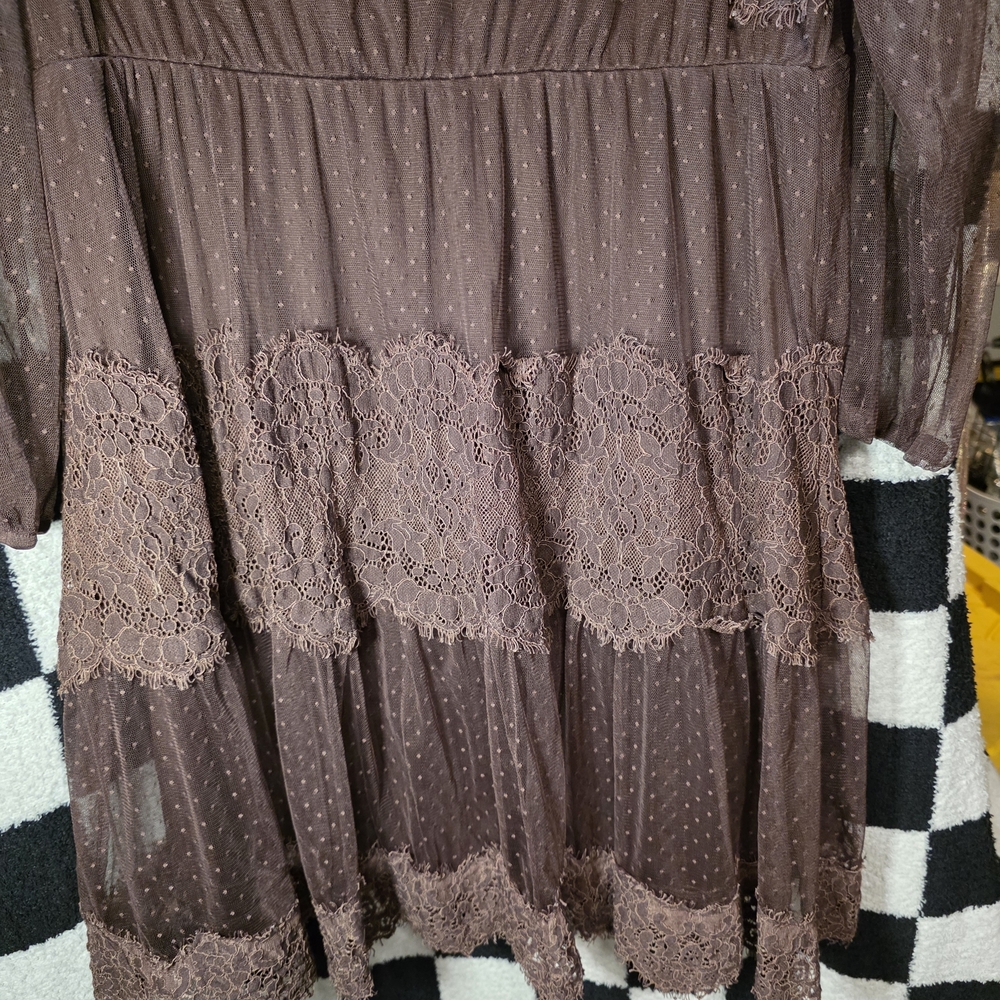 Maurices Sheer Lace Long Sleeve Dress - Wine - Picture 4 of 5